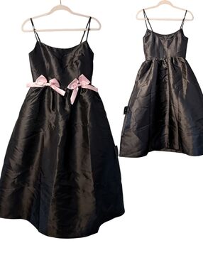 Lulus Black Taffeta Midi Dress pink Bows & Pockets Coquette retro size Small